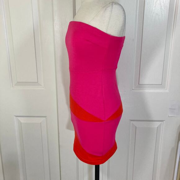 Colorblock strapless bodycon mini dress, ladies small pink orange clubwear - Picture 3 of 7